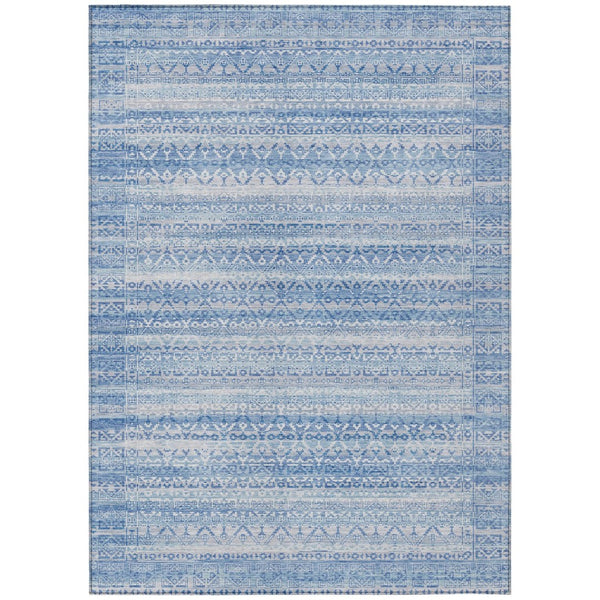 HomeRoots 5' Sky Blue and Ivory Striped Indoor Outdoor Area Rug – Durable, Washable, Stylish Coastal Charm 10' X 14' 631520