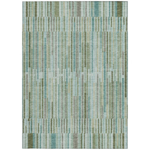 HomeRoots 5' Indoor Outdoor Area Rug in Artichoke Green and Teal Blue Stripes - Durable, Washable Design 5' X 8' 631522