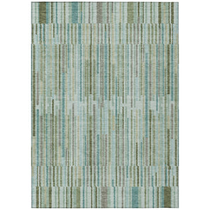 HomeRoots 5' Indoor Outdoor Area Rug in Artichoke Green and Teal Blue Stripes - Durable, Washable Design 5' X 8' 631522