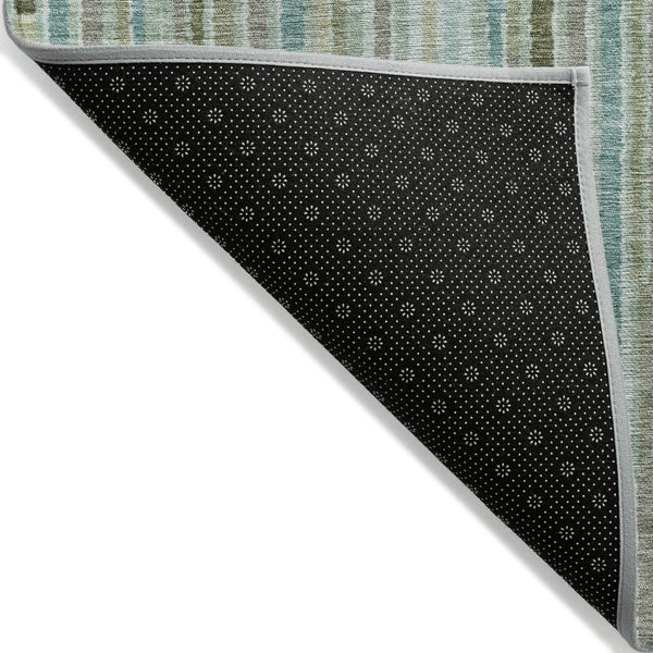 HomeRoots 5' Indoor Outdoor Area Rug in Artichoke Green and Teal Blue Stripes - Durable, Washable Design 8' Round 631523