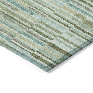 HomeRoots 5' Indoor Outdoor Area Rug in Artichoke Green and Teal Blue Stripes - Durable, Washable Design 8' Round 631523