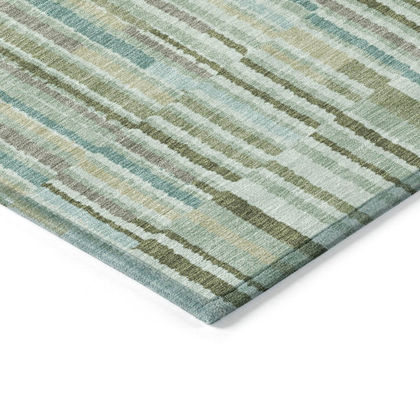 HomeRoots 5' Indoor Outdoor Area Rug in Artichoke Green and Teal Blue Stripes - Durable, Washable Design 8' Round 631523