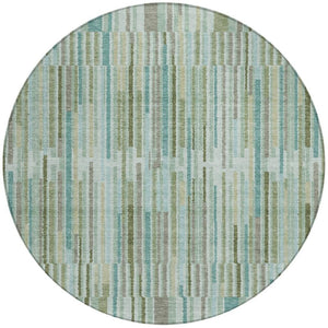 HomeRoots 5' Indoor Outdoor Area Rug in Artichoke Green and Teal Blue Stripes - Durable, Washable Design 8' Round 631523