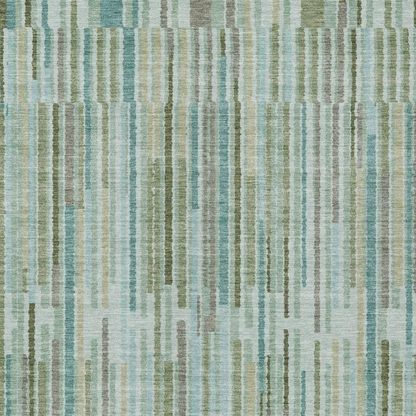 HomeRoots 5' Indoor Outdoor Area Rug in Artichoke Green and Teal Blue Stripes - Durable, Washable Design 8' X 10' 631524