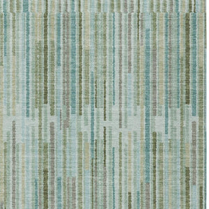 HomeRoots 5' Indoor Outdoor Area Rug in Artichoke Green and Teal Blue Stripes - Durable, Washable Design 9' X 12' 631525