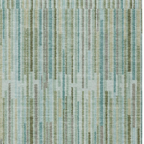 HomeRoots 5' Indoor Outdoor Area Rug in Artichoke Green and Teal Blue Stripes - Durable, Washable Design 9' X 12' 631525