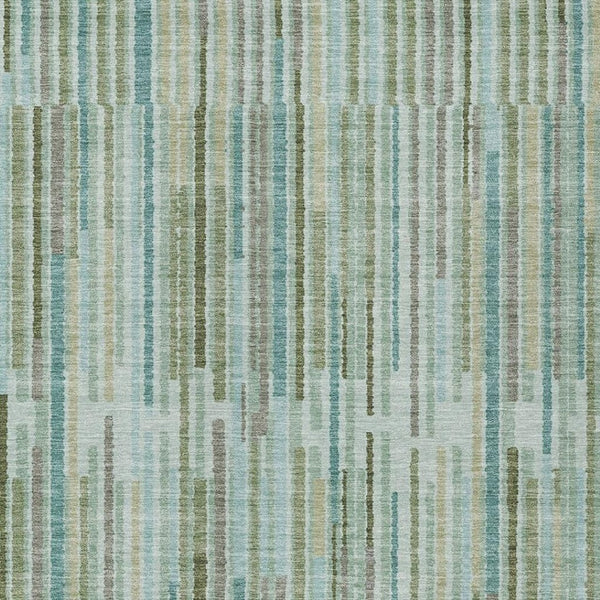 HomeRoots 5' Indoor Outdoor Area Rug in Artichoke Green and Teal Blue Stripes - Durable, Washable Design 10' X 14' 631526
