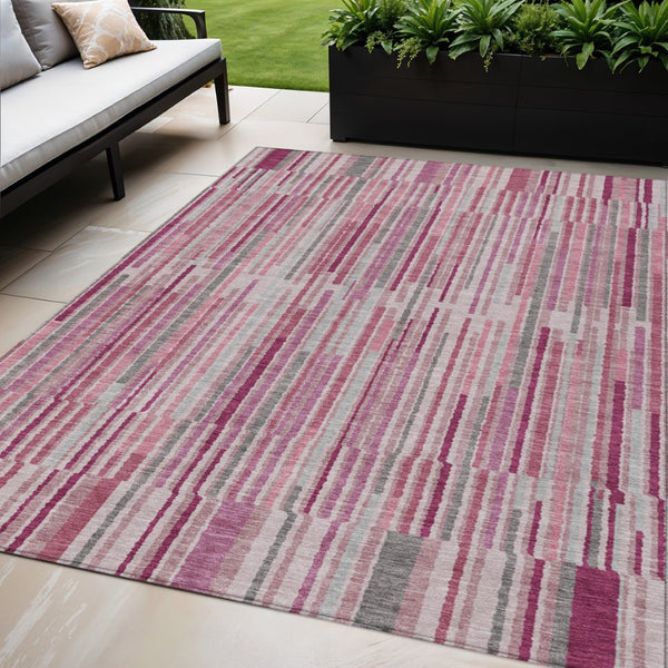 HomeRoots 5' Elegant Blush and Ivory Striped Indoor Outdoor Area Rug - Durable, Washable, Easy-Care Solution 5' X 8' 631528