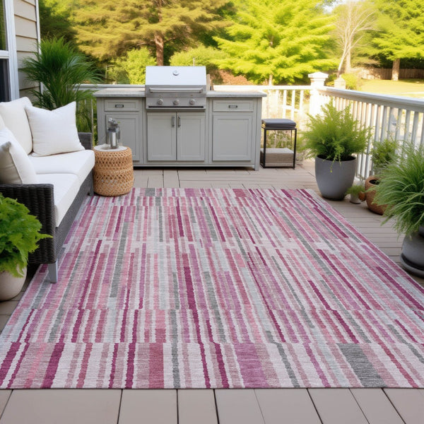 HomeRoots 5' Elegant Blush and Ivory Striped Indoor Outdoor Area Rug - Durable, Washable, Easy-Care Solution 5' X 8' 631528