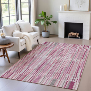 HomeRoots 5' Elegant Blush and Ivory Striped Indoor Outdoor Area Rug - Durable, Washable, Easy-Care Solution 5' X 8' 631528