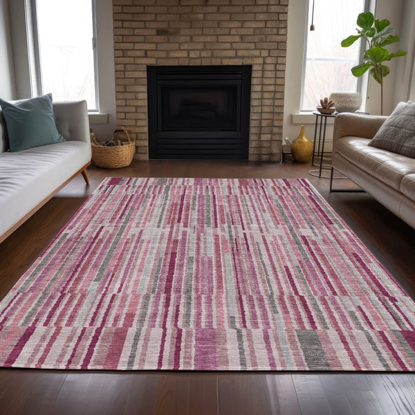 HomeRoots 5' Elegant Blush and Ivory Striped Indoor Outdoor Area Rug - Durable, Washable, Easy-Care Solution 5' X 8' 631528