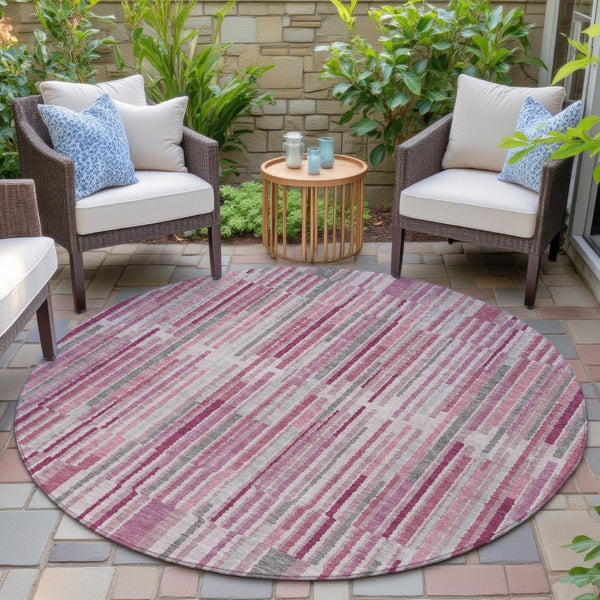 HomeRoots 5' Elegant Blush and Ivory Striped Indoor Outdoor Area Rug - Durable, Washable, Easy-Care Solution 8' Round 631529