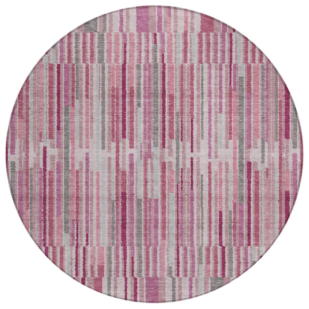 HomeRoots 5' Elegant Blush and Ivory Striped Indoor Outdoor Area Rug - Durable, Washable, Easy-Care Solution 8' Round 631529