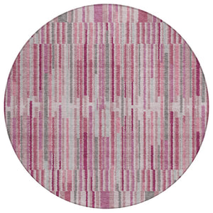 HomeRoots 5' Elegant Blush and Ivory Striped Indoor Outdoor Area Rug - Durable, Washable, Easy-Care Solution 8' Round 631529