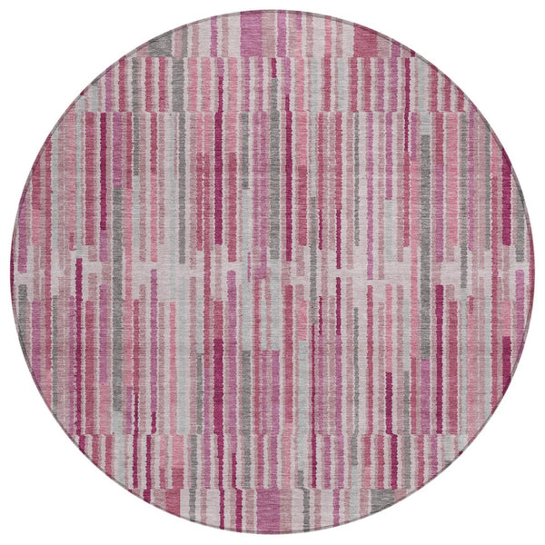 HomeRoots 5' Elegant Blush and Ivory Striped Indoor Outdoor Area Rug - Durable, Washable, Easy-Care Solution 8' Round 631529