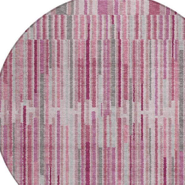 HomeRoots 5' Elegant Blush and Ivory Striped Indoor Outdoor Area Rug - Durable, Washable, Easy-Care Solution 8' Round 631529