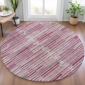 HomeRoots 5' Elegant Blush and Ivory Striped Indoor Outdoor Area Rug - Durable, Washable, Easy-Care Solution 8' Round 631529