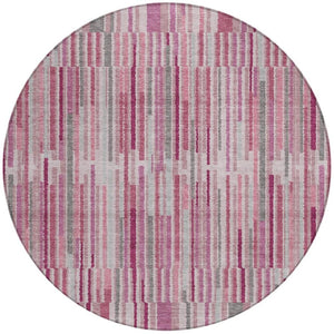 HomeRoots 5' Elegant Blush and Ivory Striped Indoor Outdoor Area Rug - Durable, Washable, Easy-Care Solution 8' Round 631529