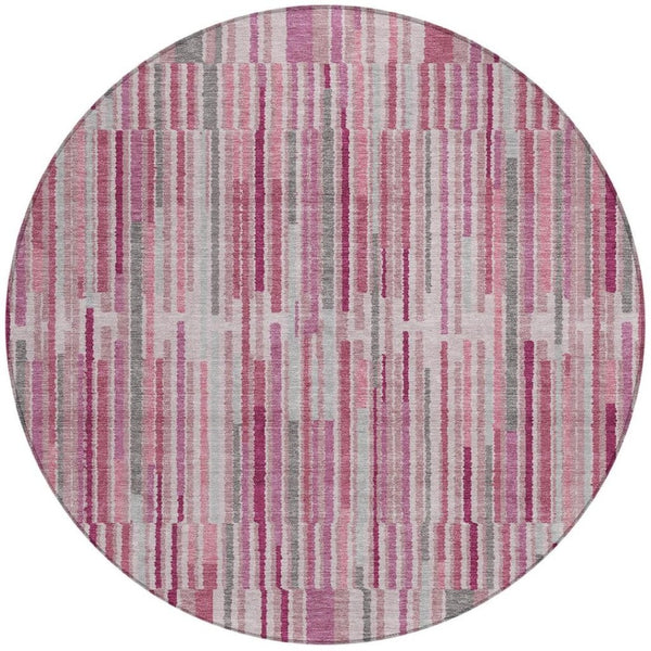 HomeRoots 5' Elegant Blush and Ivory Striped Indoor Outdoor Area Rug - Durable, Washable, Easy-Care Solution 8' Round 631529