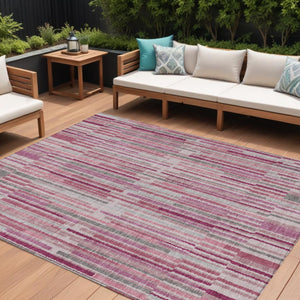HomeRoots 5' Elegant Blush and Ivory Striped Indoor Outdoor Area Rug - Durable, Washable, Easy-Care Solution 8' X 10' 631530