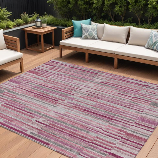 HomeRoots 5' Elegant Blush and Ivory Striped Indoor Outdoor Area Rug - Durable, Washable, Easy-Care Solution 8' X 10' 631530