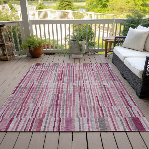 HomeRoots 5' Elegant Blush and Ivory Striped Indoor Outdoor Area Rug - Durable, Washable, Easy-Care Solution 8' X 10' 631530