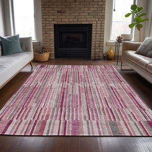 HomeRoots 5' Elegant Blush and Ivory Striped Indoor Outdoor Area Rug - Durable, Washable, Easy-Care Solution 9' X 12' 631531