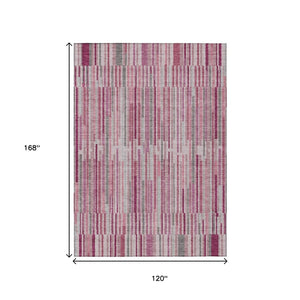 HomeRoots 5' Elegant Blush and Ivory Striped Indoor Outdoor Area Rug - Durable, Washable, Easy-Care Solution 10' X 14' 631532