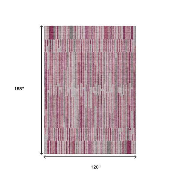 HomeRoots 5' Elegant Blush and Ivory Striped Indoor Outdoor Area Rug - Durable, Washable, Easy-Care Solution 10' X 14' 631532