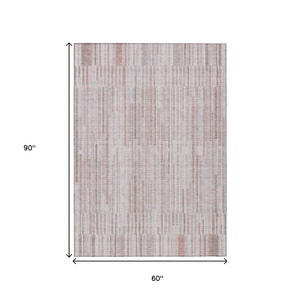 HomeRoots 5' Coral and Beige Striped Area Rug – Stylish, Washable Design for Indoor and Outdoor Spaces 5' X 8' 631534