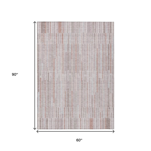 HomeRoots 5' Coral and Beige Striped Area Rug – Stylish, Washable Design for Indoor and Outdoor Spaces 5' X 8' 631534