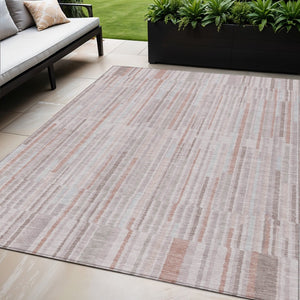 HomeRoots 5' Coral and Beige Striped Area Rug – Stylish, Washable Design for Indoor and Outdoor Spaces 5' X 8' 631534