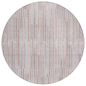 HomeRoots 5' Coral and Beige Striped Area Rug – Stylish, Washable Design for Indoor and Outdoor Spaces 8' Round 631535