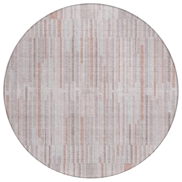 HomeRoots 5' Coral and Beige Striped Area Rug – Stylish, Washable Design for Indoor and Outdoor Spaces 8' Round 631535