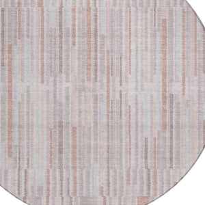 HomeRoots 5' Coral and Beige Striped Area Rug – Stylish, Washable Design for Indoor and Outdoor Spaces 8' Round 631535