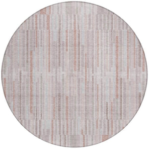 HomeRoots 5' Coral and Beige Striped Area Rug – Stylish, Washable Design for Indoor and Outdoor Spaces 8' Round 631535