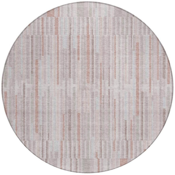 HomeRoots 5' Coral and Beige Striped Area Rug – Stylish, Washable Design for Indoor and Outdoor Spaces 8' Round 631535