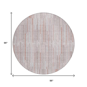 HomeRoots 5' Coral and Beige Striped Area Rug – Stylish, Washable Design for Indoor and Outdoor Spaces 8' Round 631535