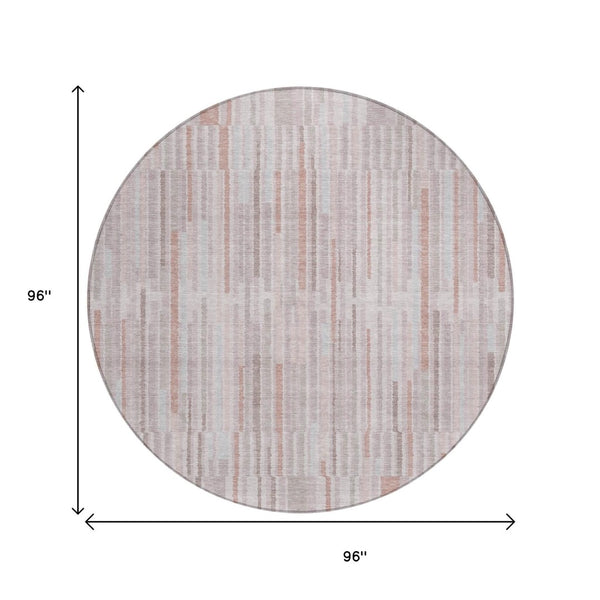 HomeRoots 5' Coral and Beige Striped Area Rug – Stylish, Washable Design for Indoor and Outdoor Spaces 8' Round 631535