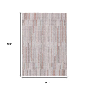 HomeRoots 5' Coral and Beige Striped Area Rug – Stylish, Washable Design for Indoor and Outdoor Spaces 8' X 10' 631536