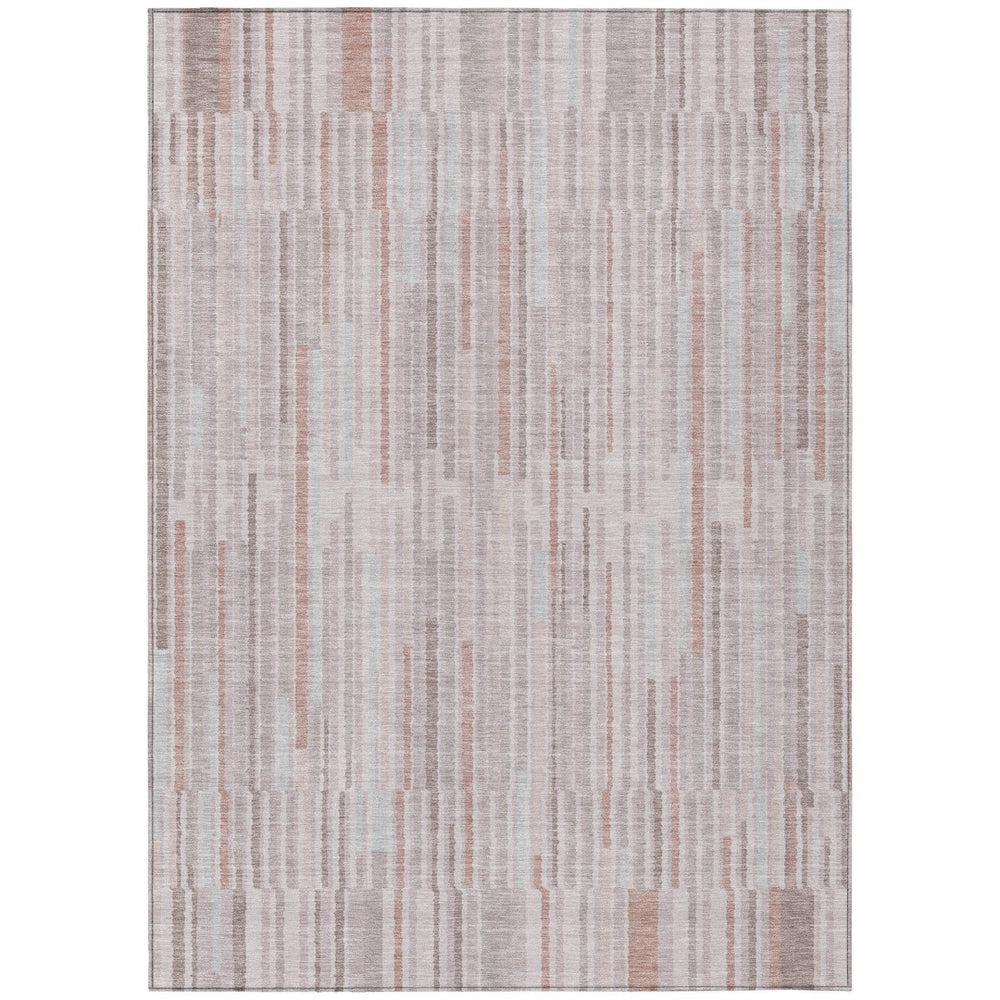 HomeRoots 5' Coral and Beige Striped Area Rug – Stylish, Washable Design for Indoor and Outdoor Spaces 8' X 10' 631536