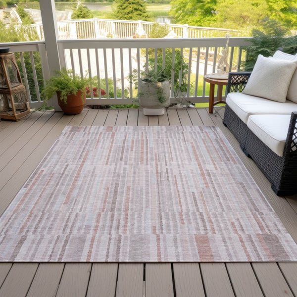 HomeRoots 5' Coral and Beige Striped Area Rug – Stylish, Washable Design for Indoor and Outdoor Spaces 8' X 10' 631536