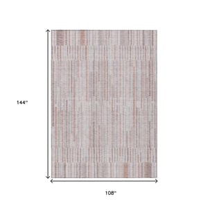 HomeRoots 5' Coral and Beige Striped Area Rug – Stylish, Washable Design for Indoor and Outdoor Spaces 9' X 12' 631537