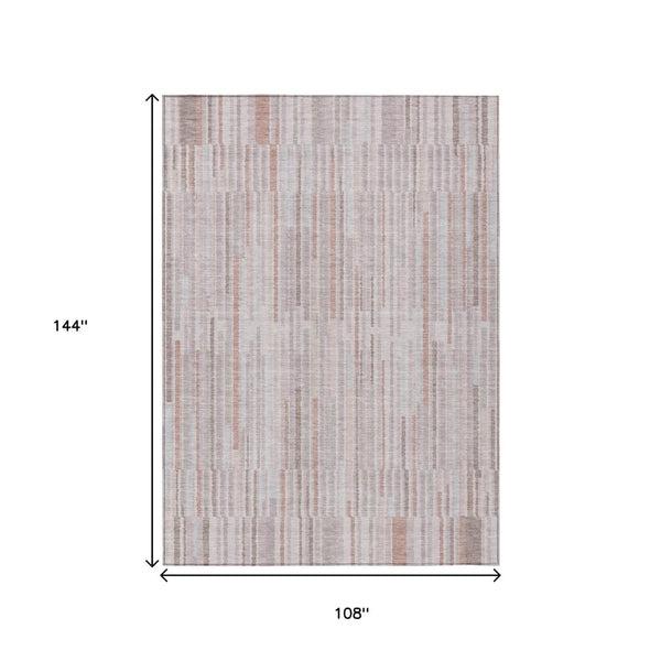 HomeRoots 5' Coral and Beige Striped Area Rug – Stylish, Washable Design for Indoor and Outdoor Spaces 9' X 12' 631537