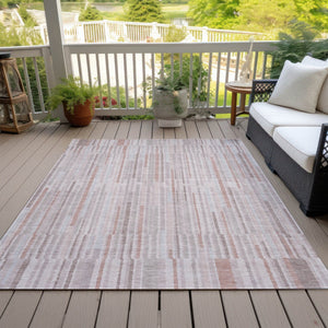 HomeRoots 5' Coral and Beige Striped Area Rug – Stylish, Washable Design for Indoor and Outdoor Spaces 9' X 12' 631537