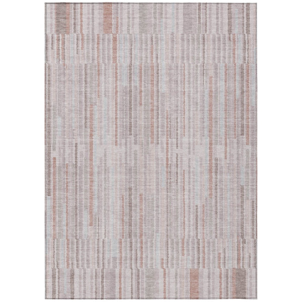 HomeRoots 5' Coral and Beige Striped Area Rug – Stylish, Washable Design for Indoor and Outdoor Spaces 10' X 14' 631538