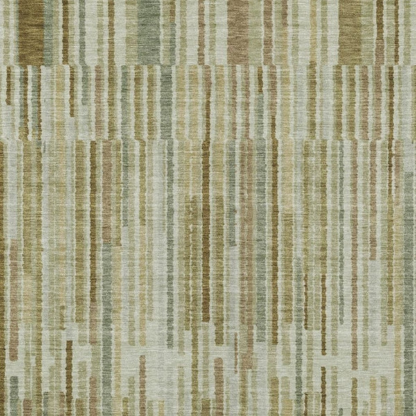 HomeRoots 5' Stylish Khaki and Olive Green Striped Washable Rug for Indoor and Outdoor Versatile Use 5' X 8' 631540