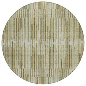 HomeRoots 5' Stylish Khaki and Olive Green Striped Washable Rug for Indoor and Outdoor Versatile Use 8' Round 631541