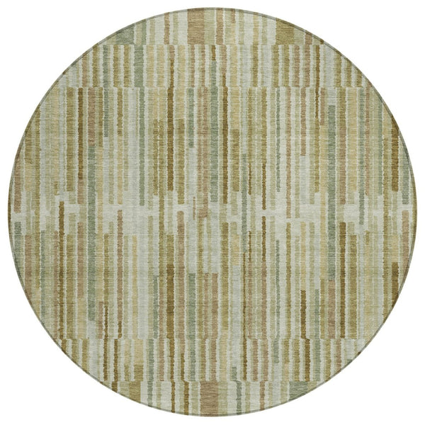 HomeRoots 5' Stylish Khaki and Olive Green Striped Washable Rug for Indoor and Outdoor Versatile Use 8' Round 631541