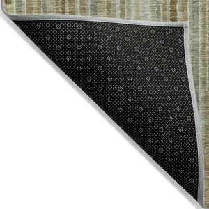 HomeRoots 5' Stylish Khaki and Olive Green Striped Washable Rug for Indoor and Outdoor Versatile Use 8' Round 631541